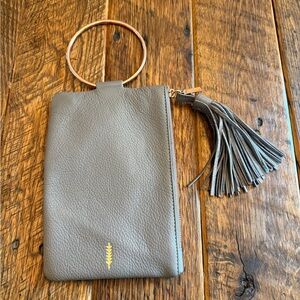 Elegant Gray Leather Wristlet with Tassel from Thacker